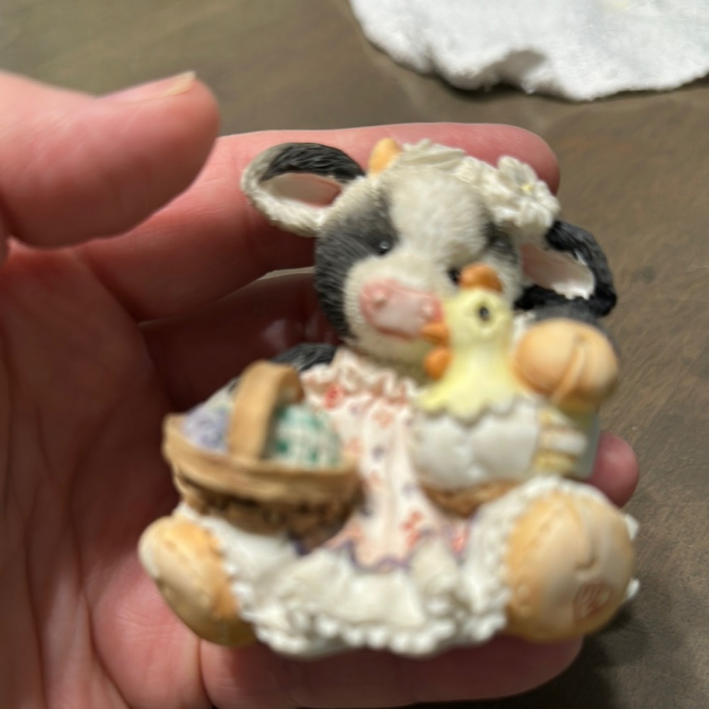 Charming Cow and Duck Figurine - Black and White
